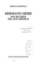 Copertina  Hermann Hesse nei ricordi del suo medico
